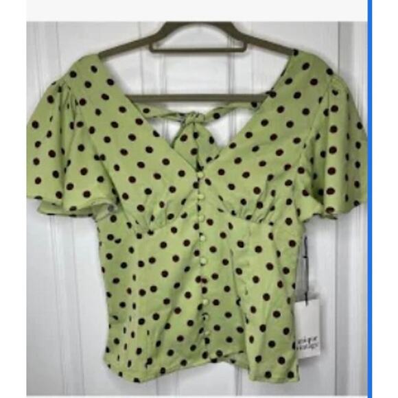 Unique Vintage Polka Dot Button Up Vintage Style Top Sz S #64 - Picture 1 of 6